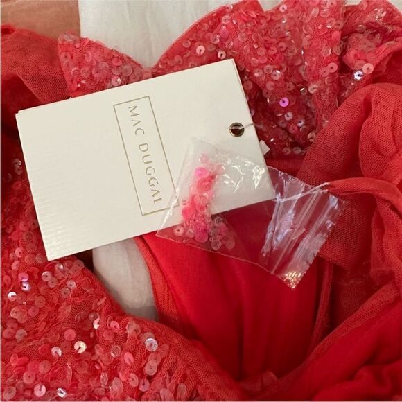 Mac Duggal Pink Sequined Drop Shoulder Trumpet Gown - Picture 9 of 11